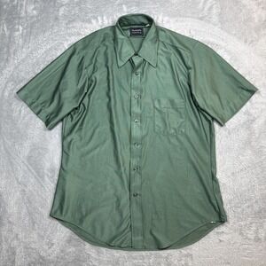 Vintage Hudsons Disco Button Shirt Men 16 Large Green Qiana Dagger Collar